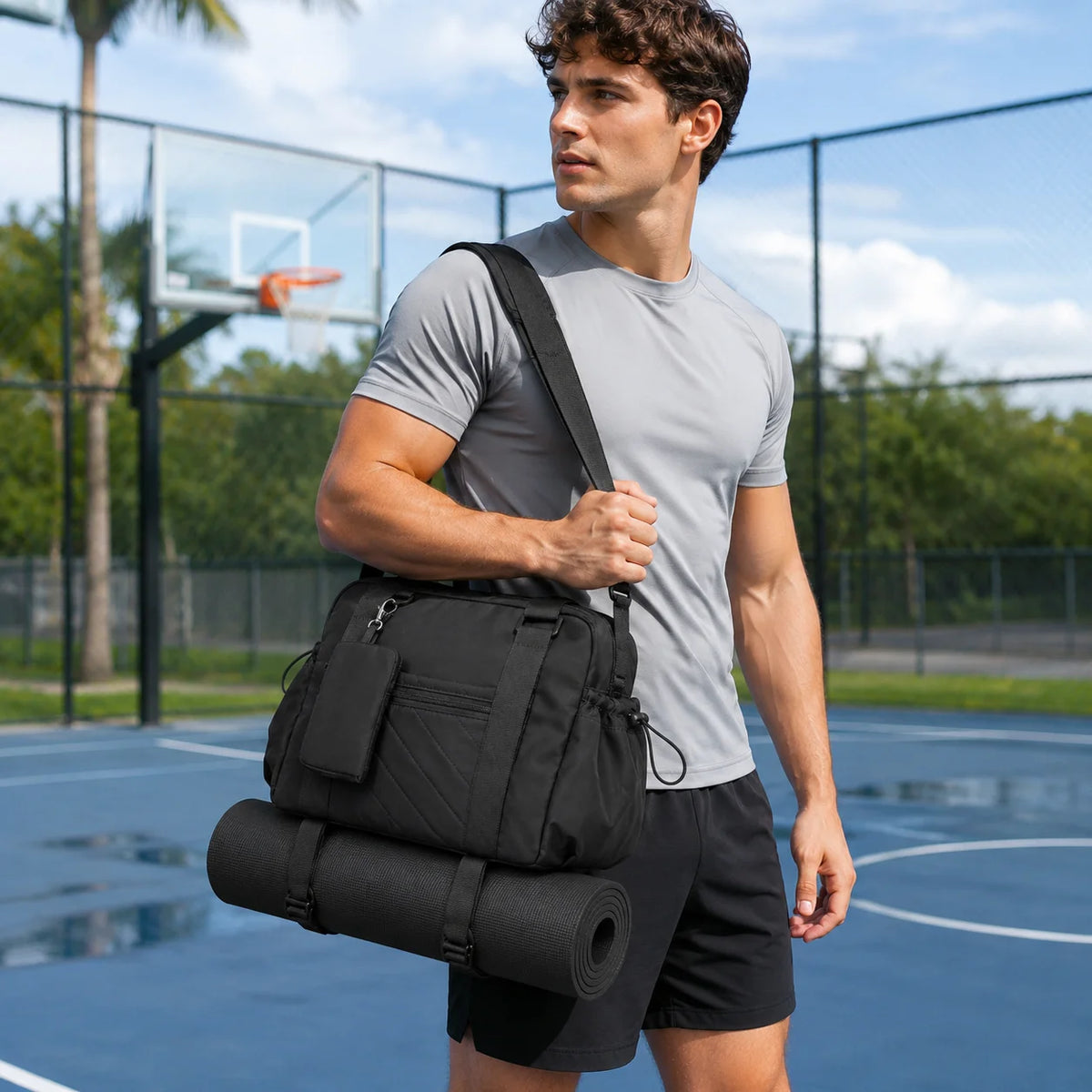 Quilted Travel Gym Bag, Yoga Mat Bottom Straps Large Capacity Weekend Duffel, Detachable Pouch, OEM/ODM Low MOQ Wholesale