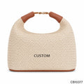 Raffia Crochet Half Moon Hobo Bag BSCI Private Label Crescent Straw Woven Summer Resort Shoulder Bag with Premium Leather Handle