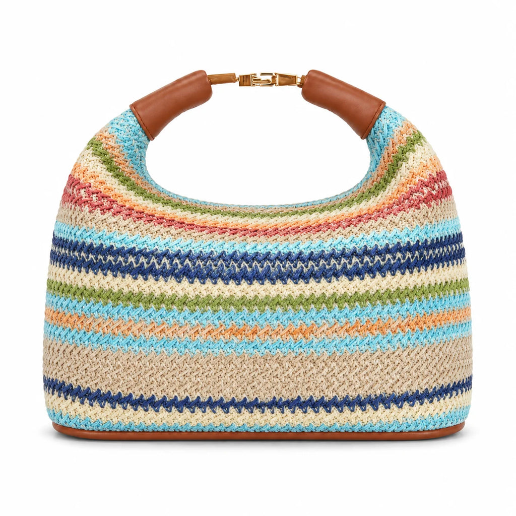 Raffia Crochet Half Moon Hobo Bag BSCI Private Label Crescent Straw Woven Summer Resort Shoulder Bag with Premium Leather Handle