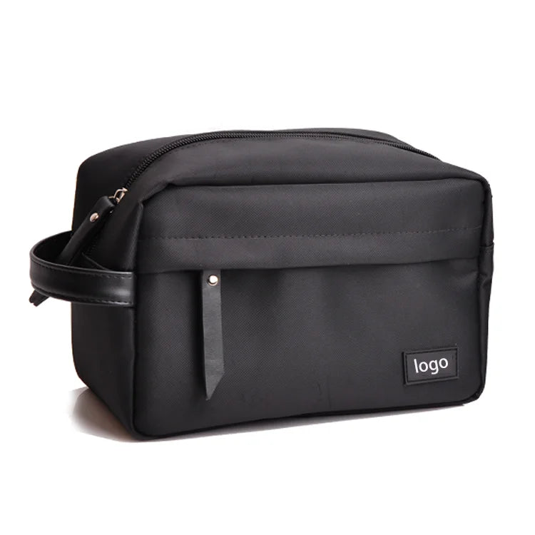 Really Hot Sell Custom Logo Travel Black Canvas Toiletry Bag for Men