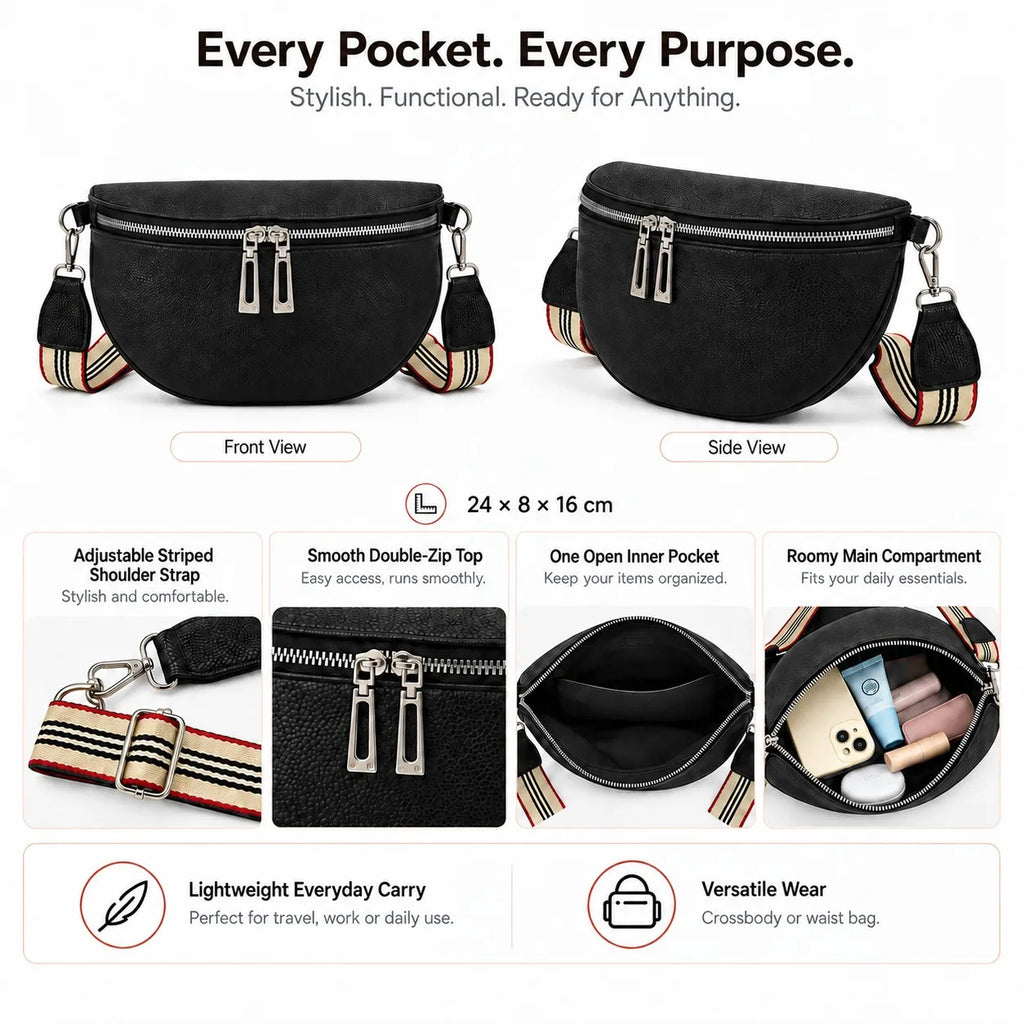 Recycled PU Leather Belt Bag Waist Pack Fanny Pack Crossbody Double Zip Custom Logo OEM ODM Private Label Wholesale