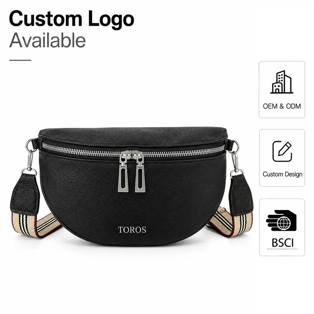 Recycled PU Leather Belt Bag Waist Pack Fanny Pack Crossbody Double Zip Custom Logo OEM ODM Private Label Wholesale