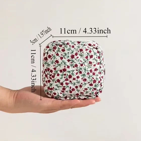 Recycled Soft Cosmetic Bag Mini Customized Size and Logo Pouch Cotton Floral Print Sanitary Napkin Bag