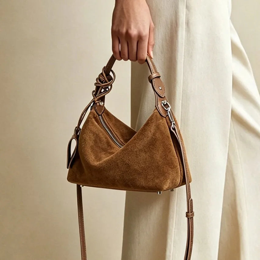 Retro Style Suede Bags Casual Fashion Genuine Leather Women's Handbags Nubuck Cowhide Ladies Shoulder Bags Crossbody Bags