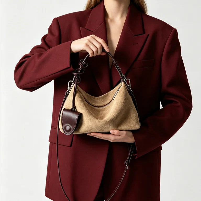 Retro Style Suede Bags Casual Fashion Genuine Leather Women's Handbags Nubuck Cowhide Ladies Shoulder Bags Crossbody Bags