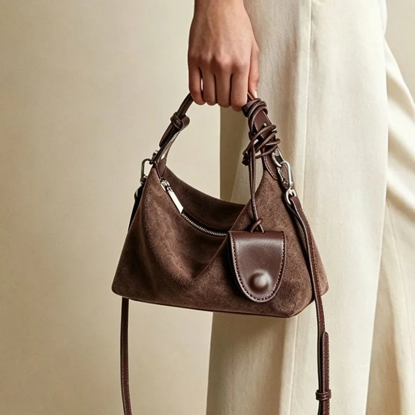Retro Style Suede Bags Casual Fashion Genuine Leather Women's Handbags Nubuck Cowhide Ladies Shoulder Bags Crossbody Bags