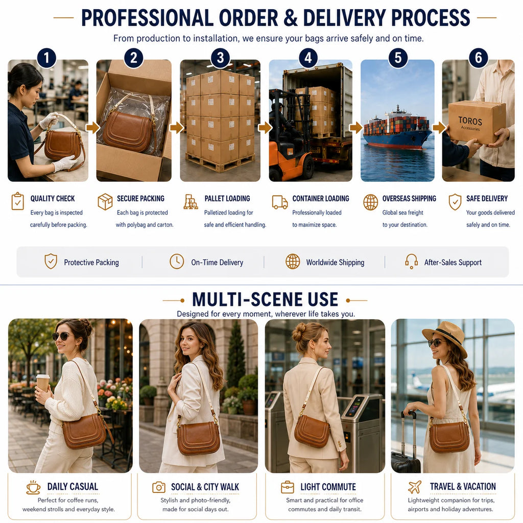 Saddle Handbag Women's Trendy PU Leather Sling Handbag Vintage Style with Zipper Closure Customizable Logo Ladies Shoulder Bag