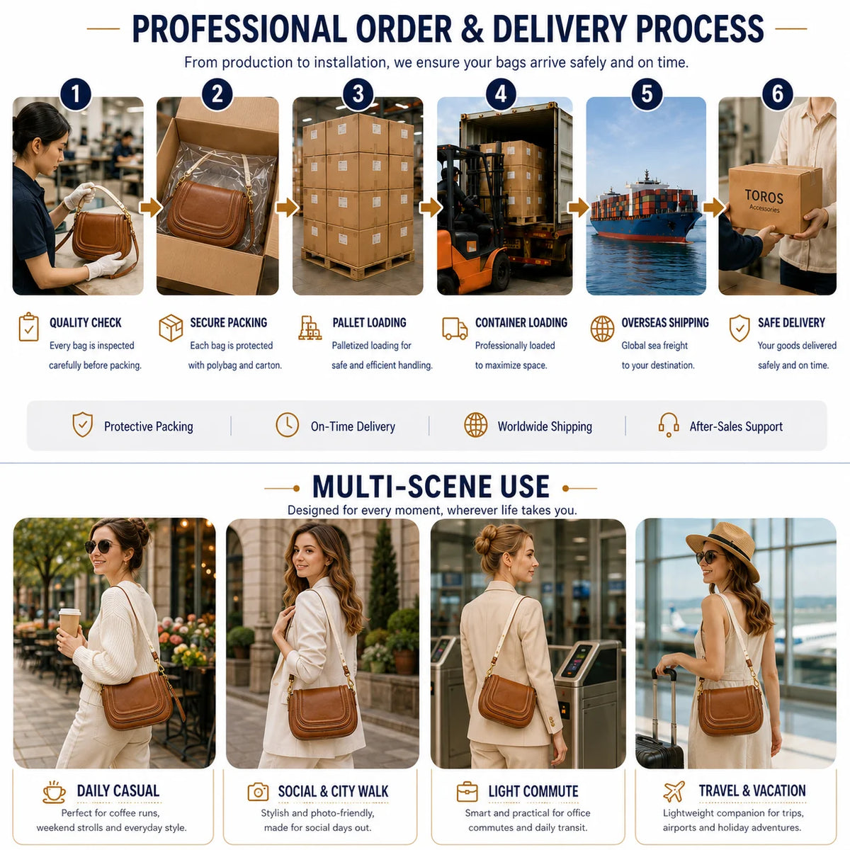 Saddle Handbag Women's Trendy PU Leather Sling Handbag Vintage Style with Zipper Closure Customizable Logo Ladies Shoulder Bag