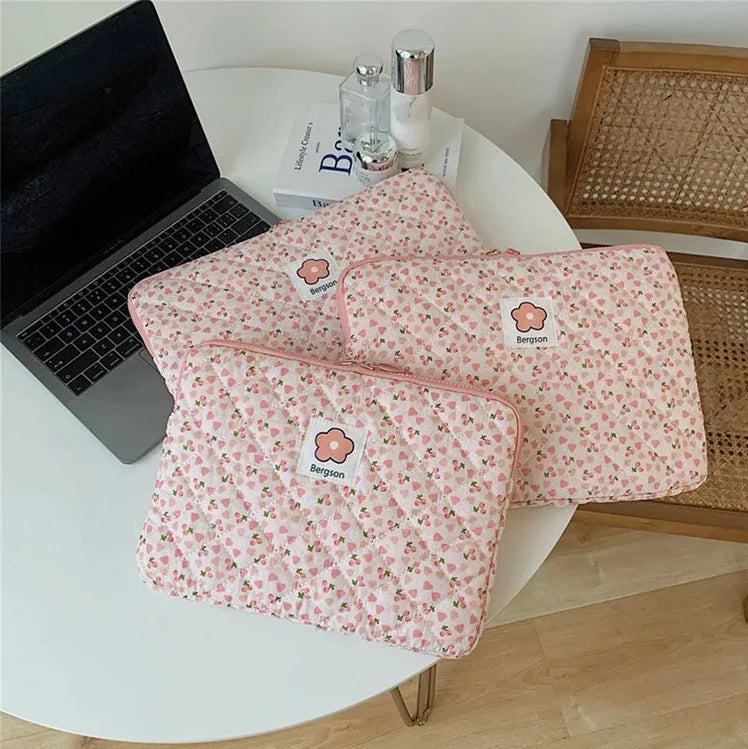 Sale Makeup Bag Custom Quilted Notebook Computer Pouch Fashion Cotton Plaid Laptop Protective Bag Mini Flower Laptop Sleeve Bag