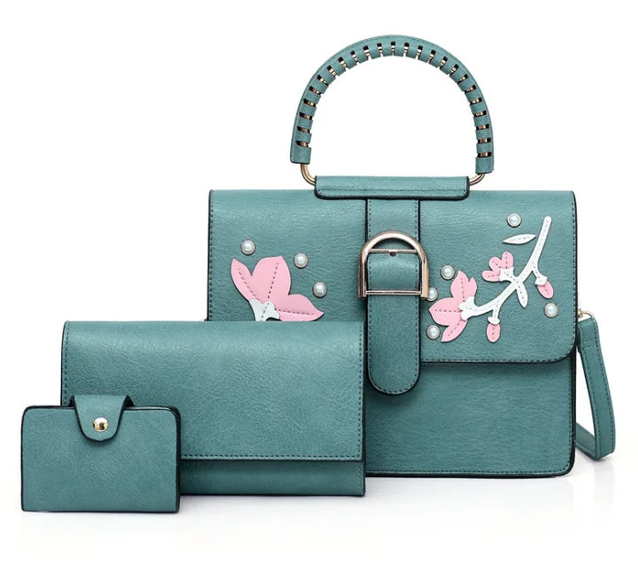 Shoulder Tote Bag Women Pu Leather Flap With Chain Strap Bag Brand Pu Handbag Clutch 3 Pcs Bag Set