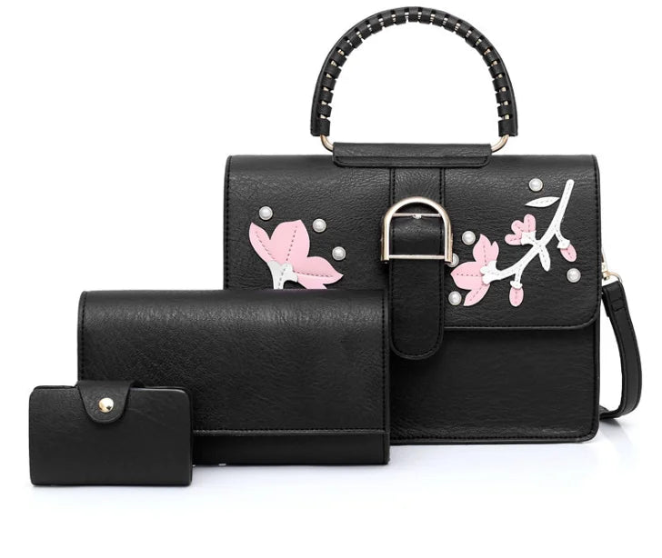 Shoulder Tote Bag Women Pu Leather Flap With Chain Strap Bag Brand Pu Handbag Clutch 3 Pcs Bag Set