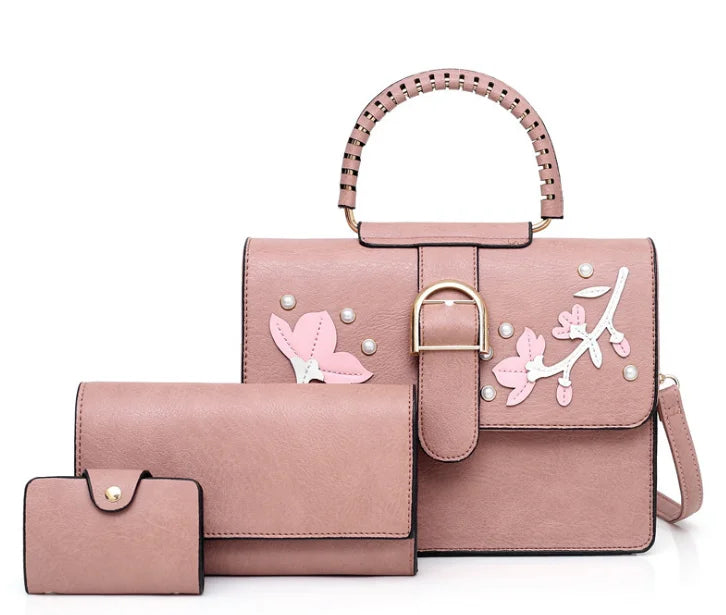 Shoulder Tote Bag Women Pu Leather Flap With Chain Strap Bag Brand Pu Handbag Clutch 3 Pcs Bag Set