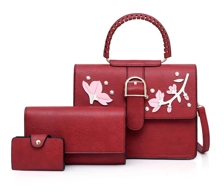Shoulder Tote Bag Women Pu Leather Flap With Chain Strap Bag Brand Pu Handbag Clutch 3 Pcs Bag Set
