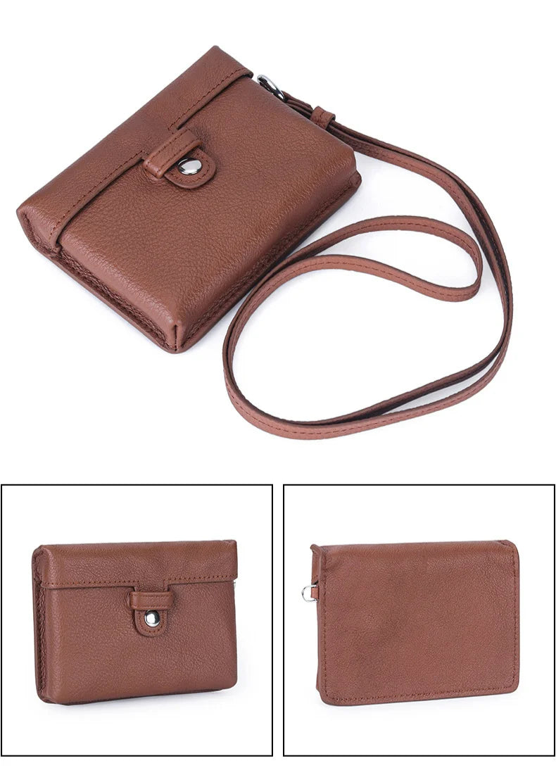 Simple Fashion Genuine Leather Small Bags Soft Cowhide Hanging Neck Mini Bags Earphone Bags Card Bags Coin Purse