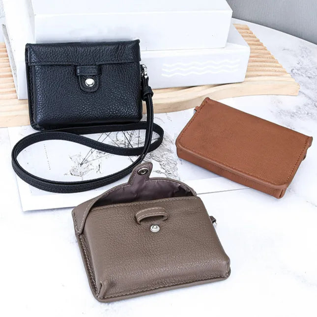 Simple Fashion Genuine Leather Small Bags Soft Cowhide Hanging Neck Mini Bags Earphone Bags Card Bags Coin Purse