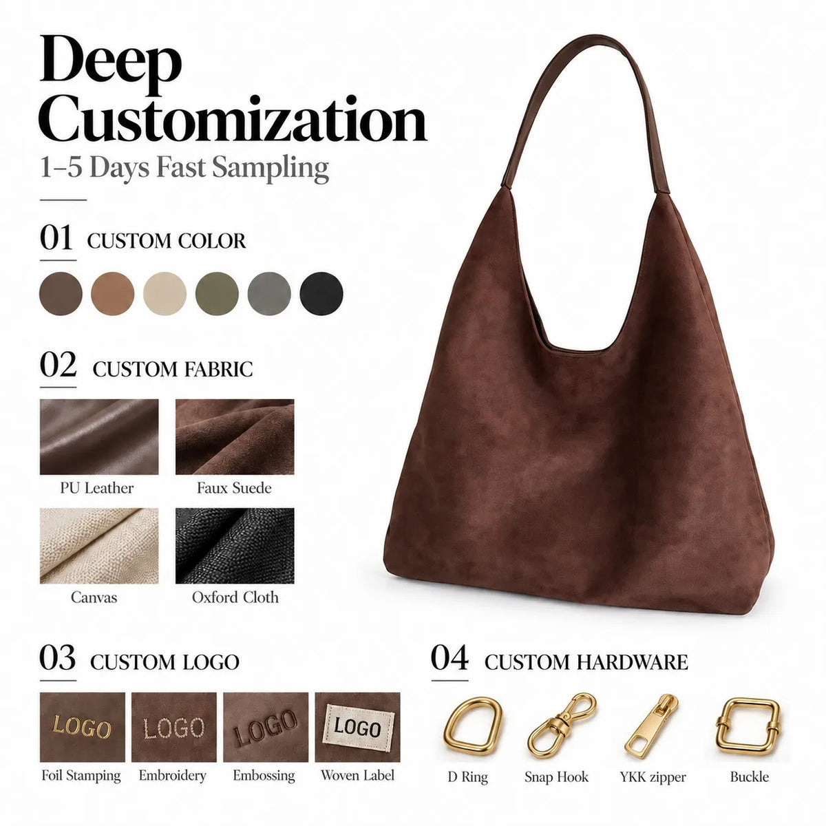 Slouch Series Soft Matte Vegan Suede Hobo Shoulder Bag Large Capacity Inner Pouch Private Label OEM ODM Custom Logo