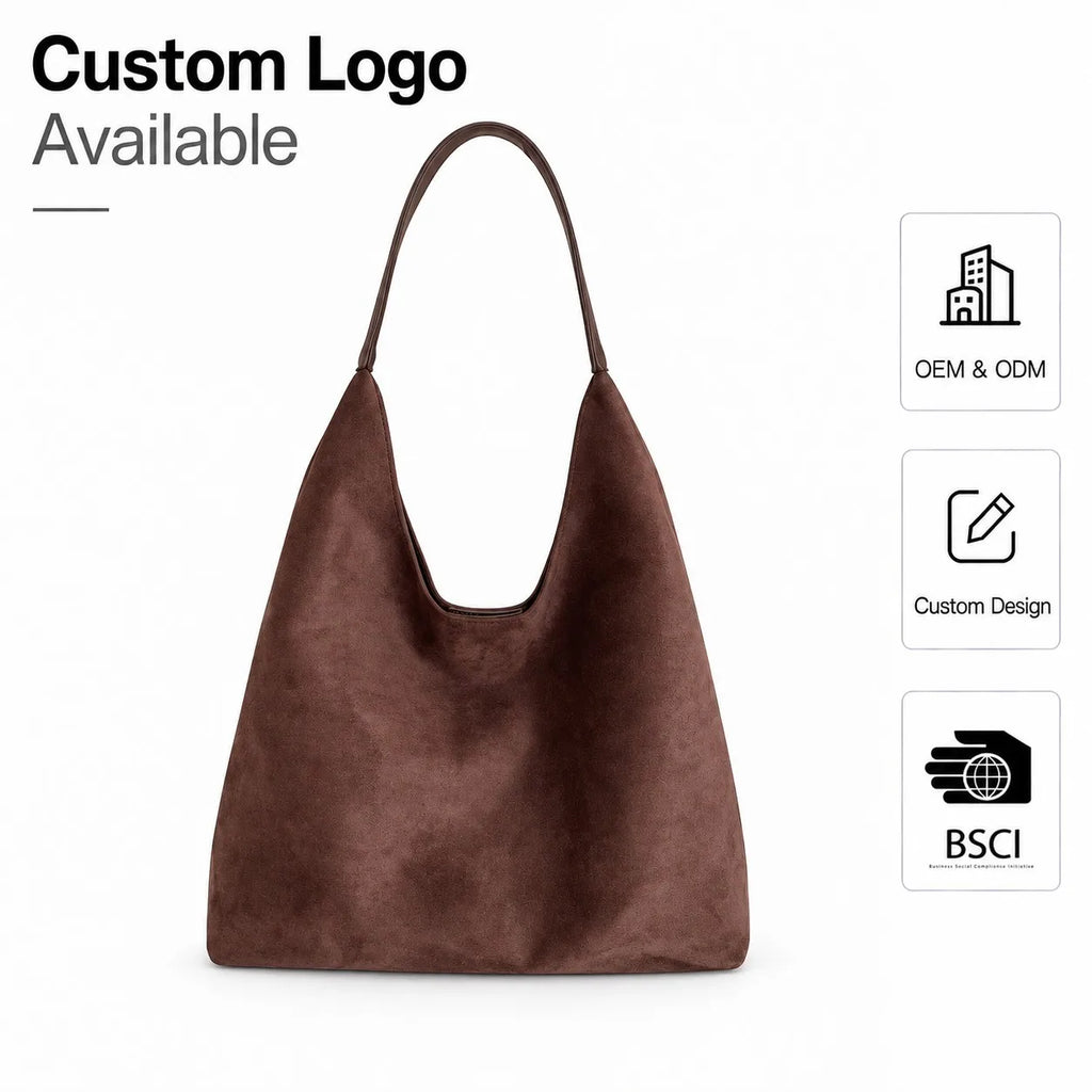 Slouch Series Soft Matte Vegan Suede Hobo Shoulder Bag Large Capacity Inner Pouch Private Label OEM ODM Custom Logo