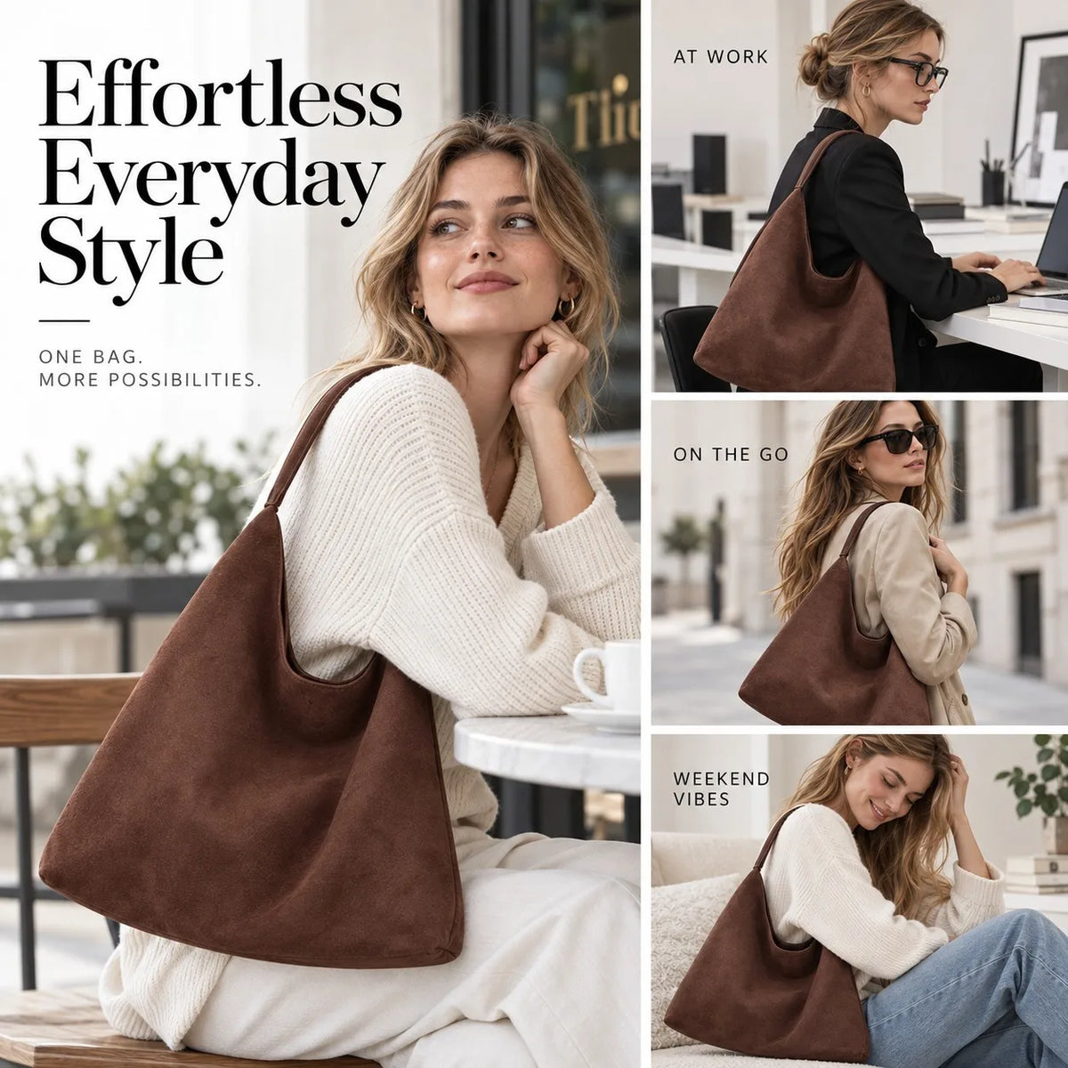 Slouch Series Soft Matte Vegan Suede Hobo Shoulder Bag Large Capacity Inner Pouch Private Label OEM ODM Custom Logo