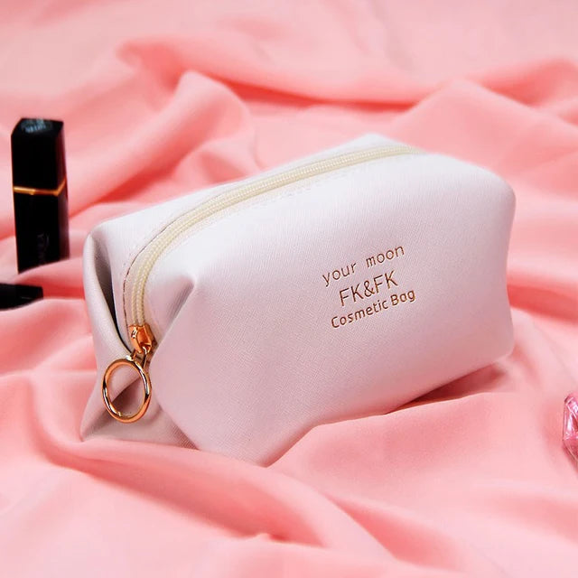 Small Portable Zip Terry Cloth Barrel Cosmetic Beauty Kit Makeup Bag