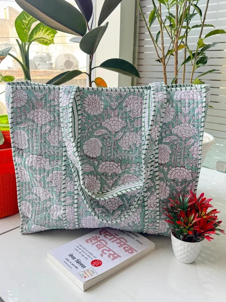 Soft Shopping Bag Quilted Block-Print Travel Bag Customized Print Gym Bag