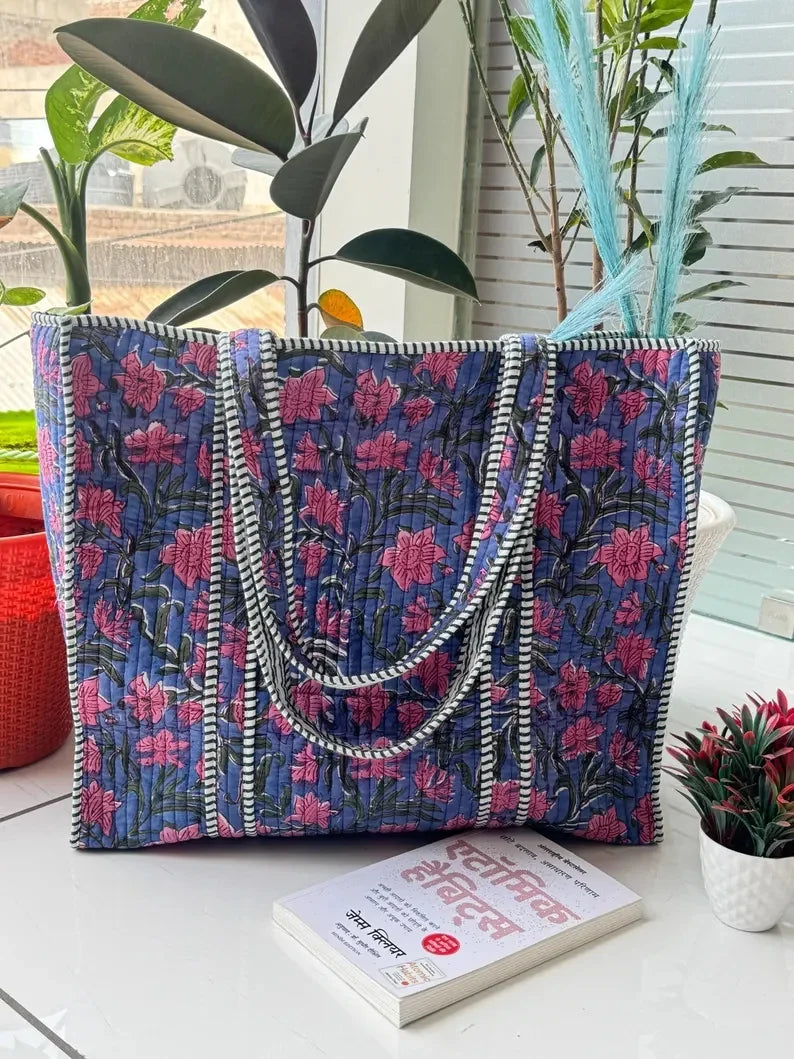 Soft Shopping Bag Quilted Block-Print Travel Bag Customized Print Gym Bag