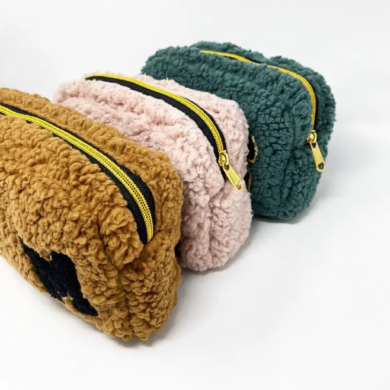 Soft Teddy Bear Cosmetic Korean Makeup Brush Pouch Bag logo