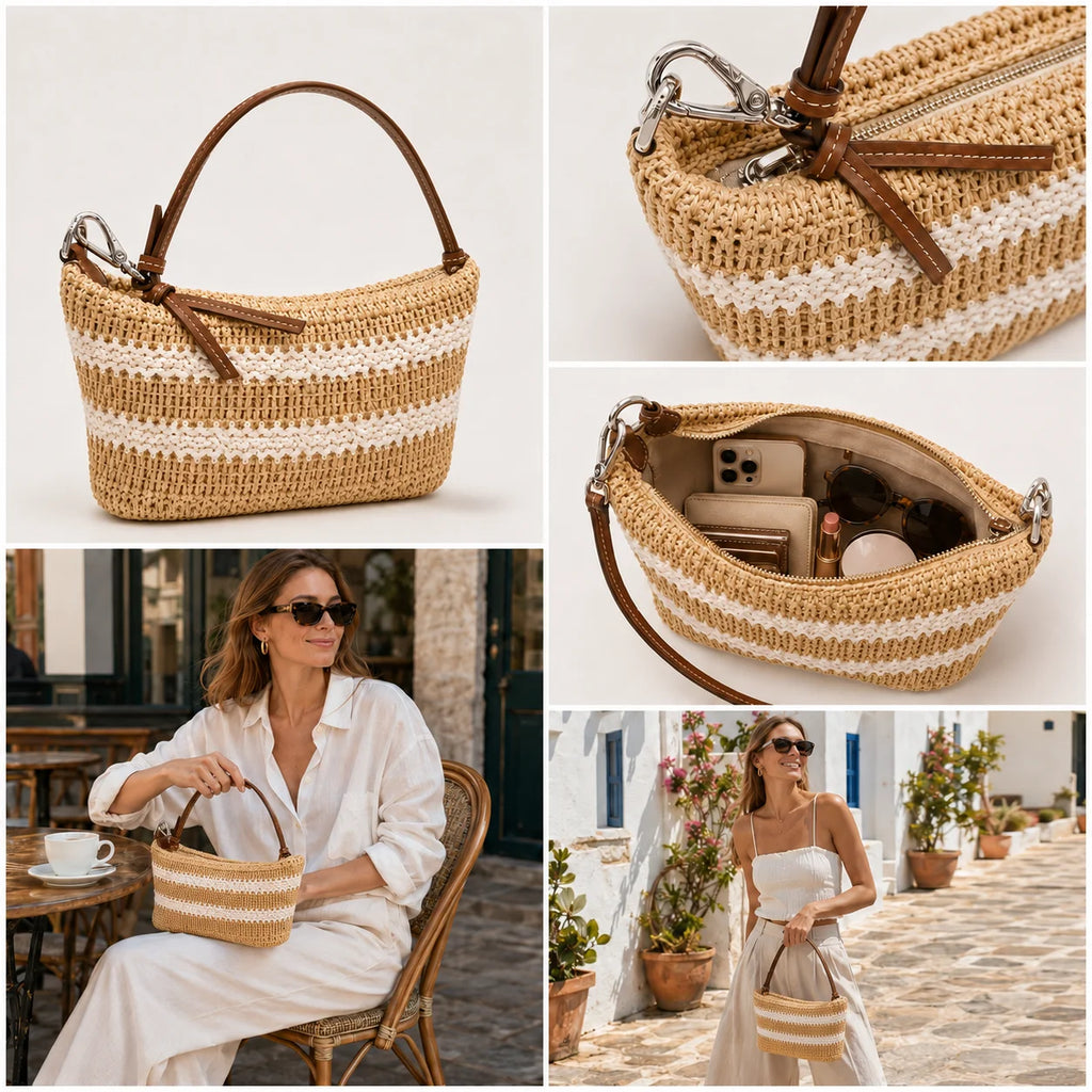 Straw Jute Bag, Handwoven Straw Crescent Bag,, Multi-Color Custom Logo, OEM/ODM Factory Direct Wholesale