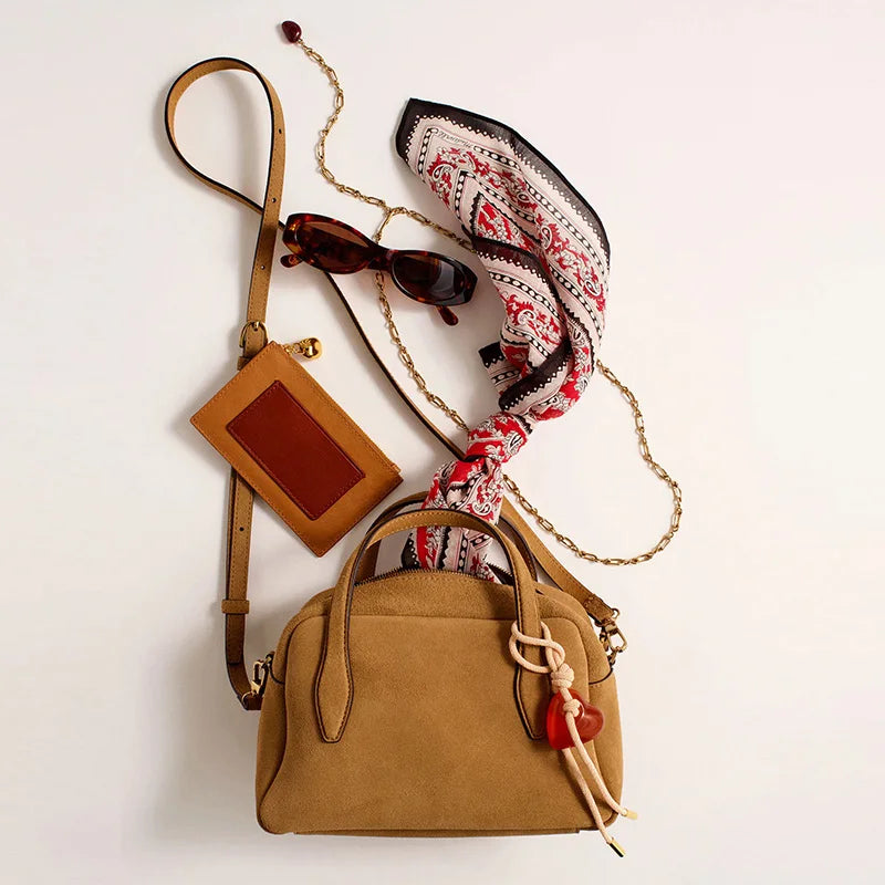 Suede Featuring Women's Casual Sling Leather Crossbody Handbag Adjustable Strap Custom Logo Large Capacity Soft Dual Handles