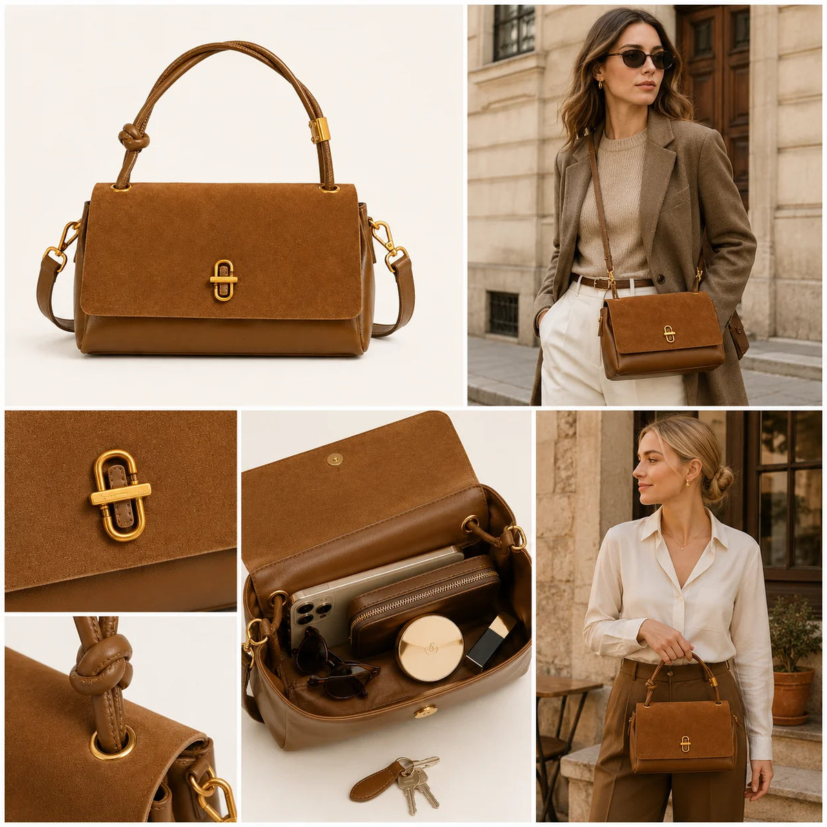 Suede Flap Handbag Crossbody Bag,Smooth Leather Dual-Texture Pane, Multi-Color Custom Logo, OEM/ODM Factory Direct Wholesale