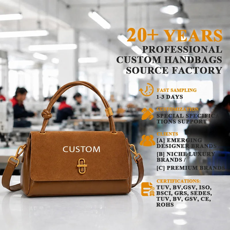 Suede Flap Handbag Crossbody Bag,Smooth Leather Dual-Texture Pane, Multi-Color Custom Logo, OEM/ODM Factory Direct Wholesale