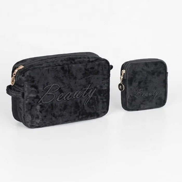 Suede Velvet Custom Pouch Luxury Beauty Makeup Bag Zipper Closure Travel Professional Cosmetic Bag Black with Embroidery Logo