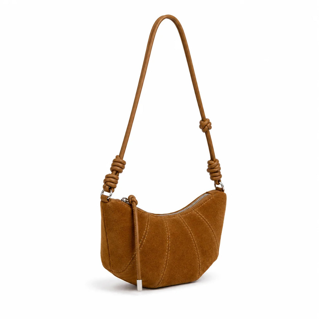 Suede Women's Custom Wholesale Slouchy Style Quiet custom made Retro Horn Bag Dumpling Bag Crescent Zipper Closure Shoulder