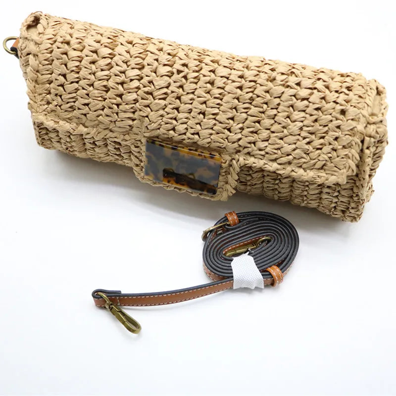 Summer Fashion Ladies Knit Straw Bag Rattan Handle Beach Raffia Tote Woman Bag