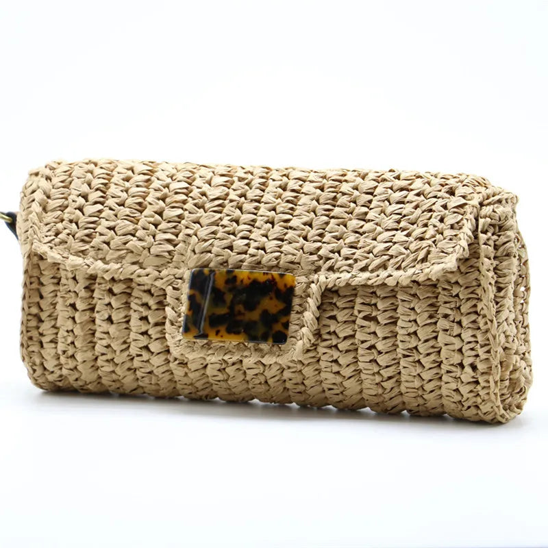 Summer Fashion Ladies Knit Straw Bag Rattan Handle Beach Raffia Tote Woman Bag