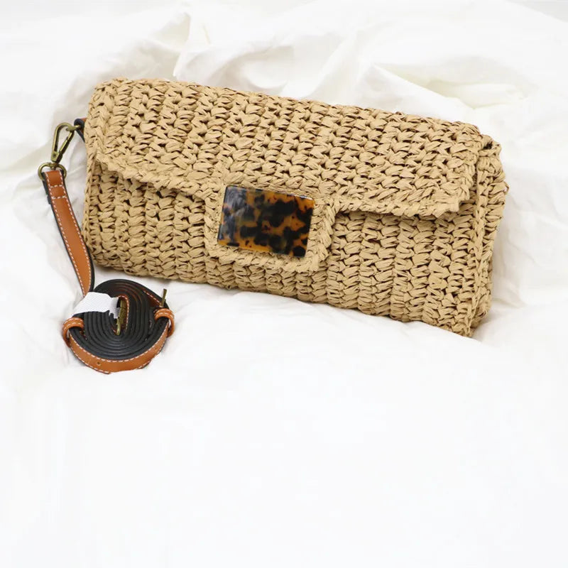 Summer Fashion Ladies Knit Straw Bag Rattan Handle Beach Raffia Tote Woman Bag