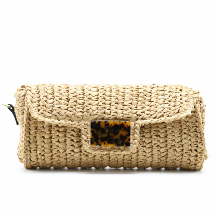 Summer Fashion Ladies Knit Straw Bag Rattan Handle Beach Raffia Tote Woman Bag