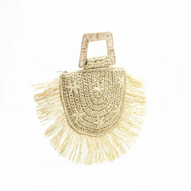 Summer Fashion Ladies Knit Straw Bag Rattan Handle Beach Raffia Tote Woman Bag