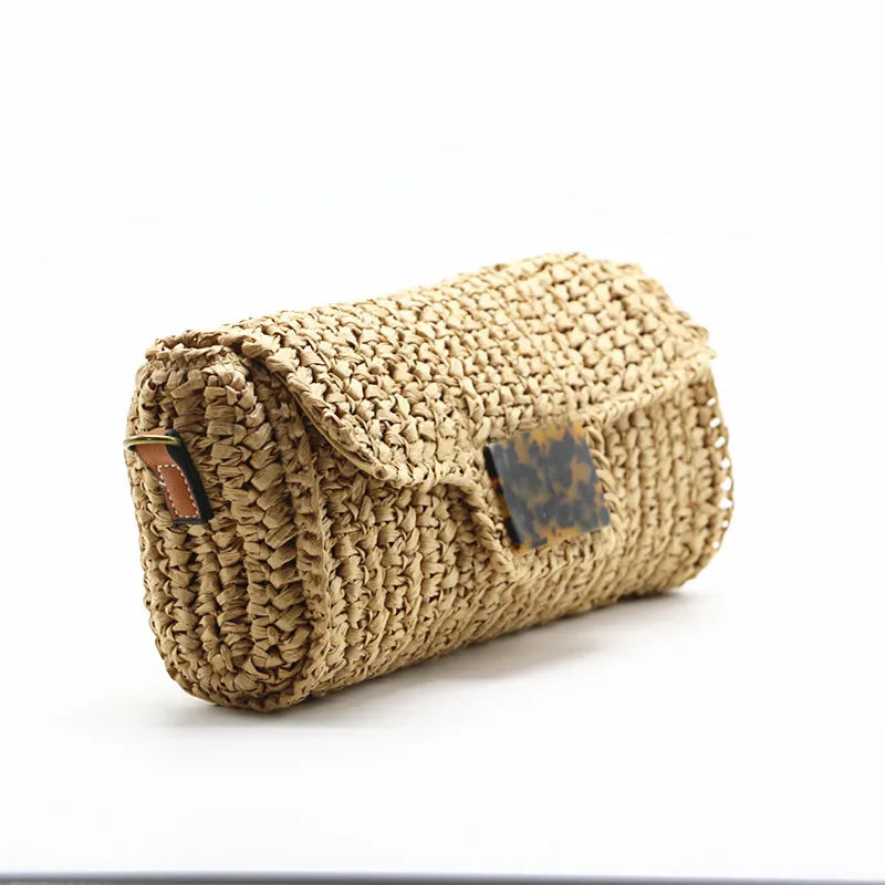 Summer Fashion Ladies Knit Straw Bag Rattan Handle Beach Raffia Tote Woman Bag