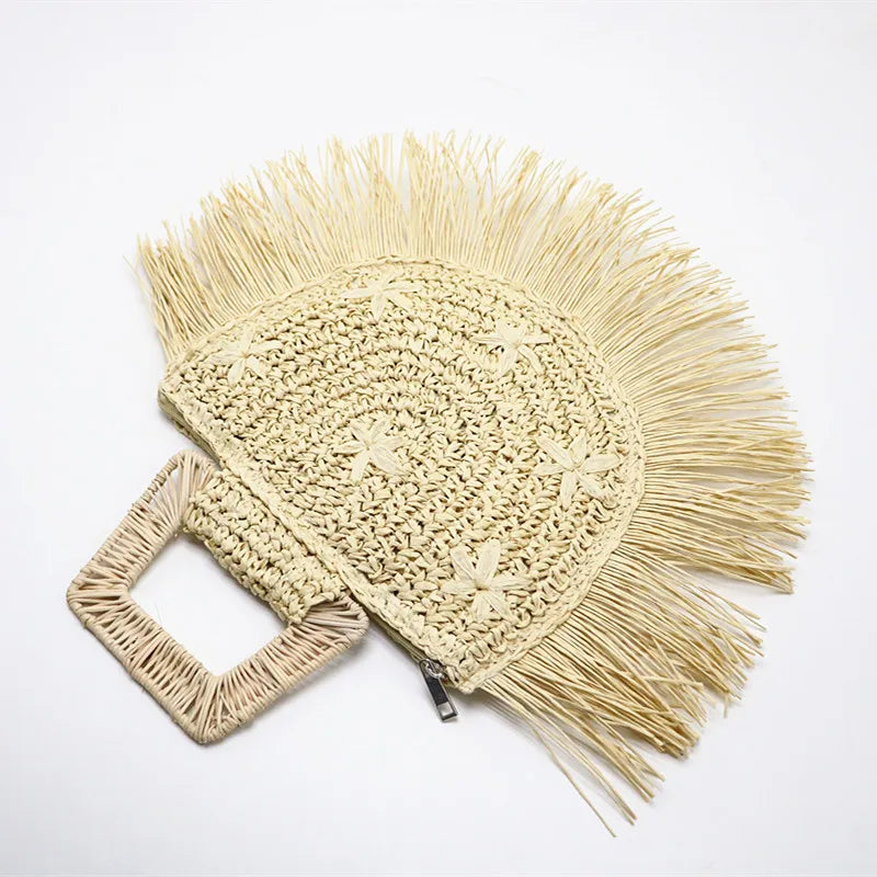 Summer Fashion Ladies Knit Straw Bag Rattan Handle Beach Raffia Tote Woman Bag