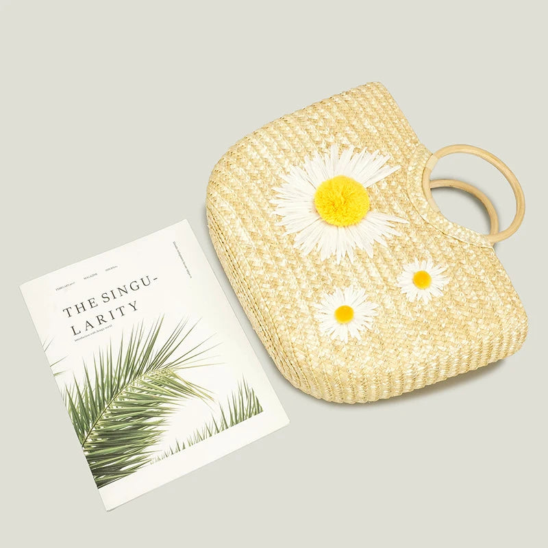 Summer New Embroidered Pattern Straw Bag Small Chrysanthemum Handbag