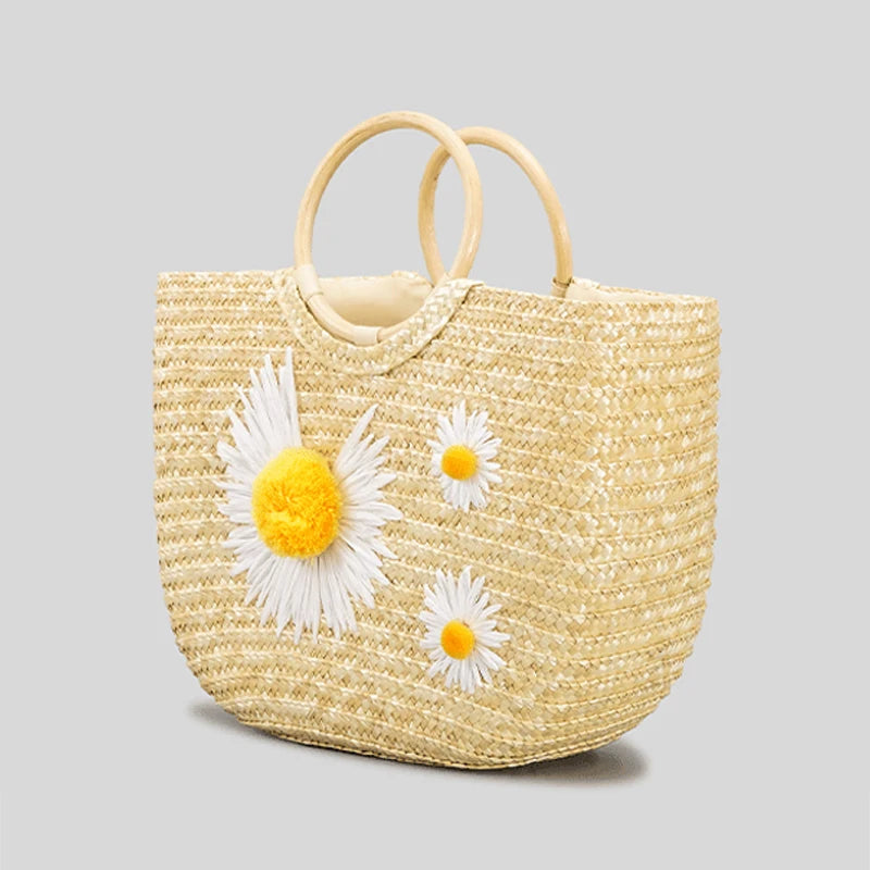 Summer New Embroidered Pattern Straw Bag Small Chrysanthemum Handbag