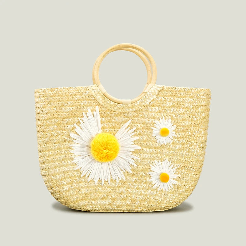 Summer New Embroidered Pattern Straw Bag Small Chrysanthemum Handbag