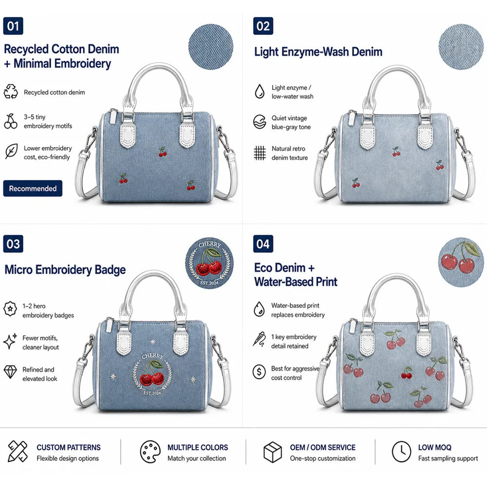 Sweet Cherry Handbag for Women Denim Blue Super Popular Small Clutch Bag for Work