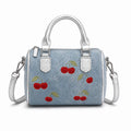 Sweet Cherry Handbag for Women Denim Blue Super Popular Small Clutch Bag for Work