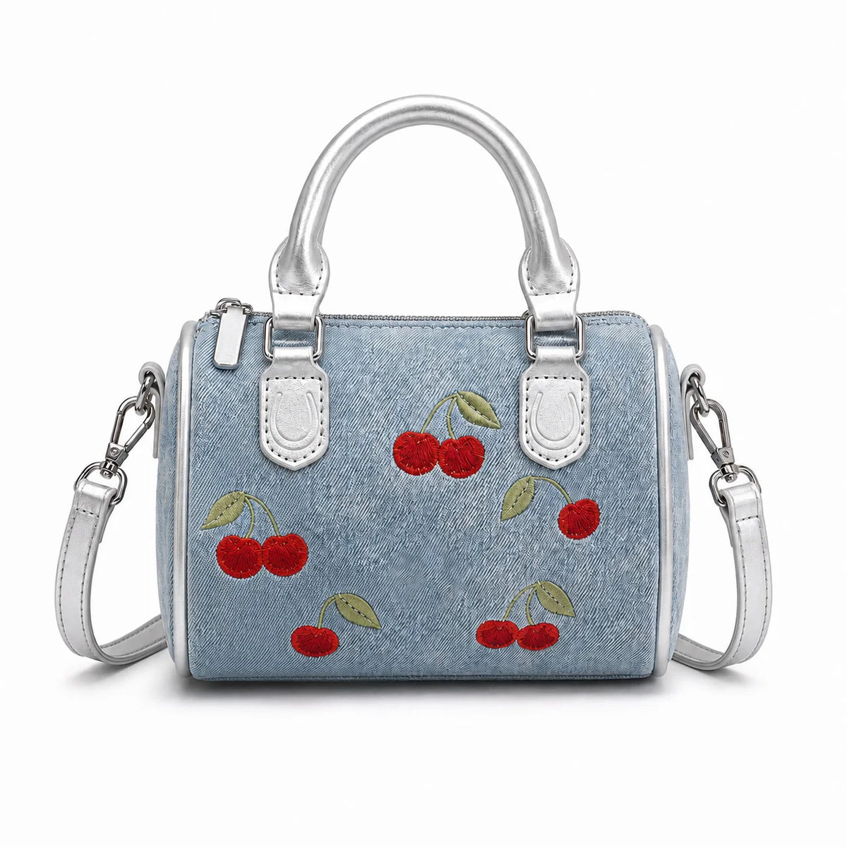 Sweet Cherry Handbag for Women Denim Blue Super Popular Small Clutch Bag for Work
