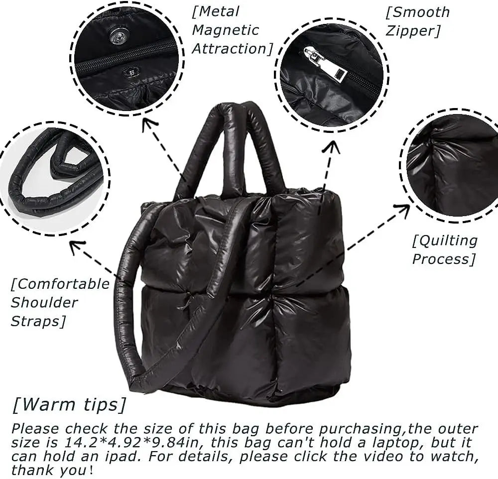 Tote Bag Cross-border Women's Large Quilted Puffer Down Tote Bag Puffer Shoulder Bag Pillow Shopping Bag