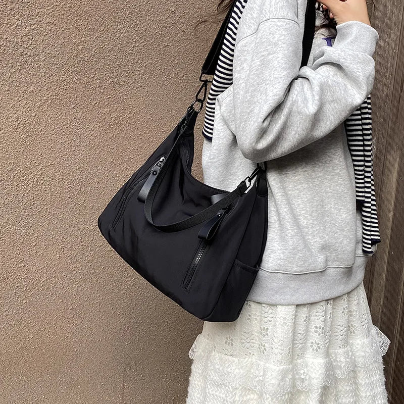 Tote Bag Japanese Korean Style Nylon Medium Waterproof Large Capacity Women's Crossbody with Texturized Shoulder Strap
