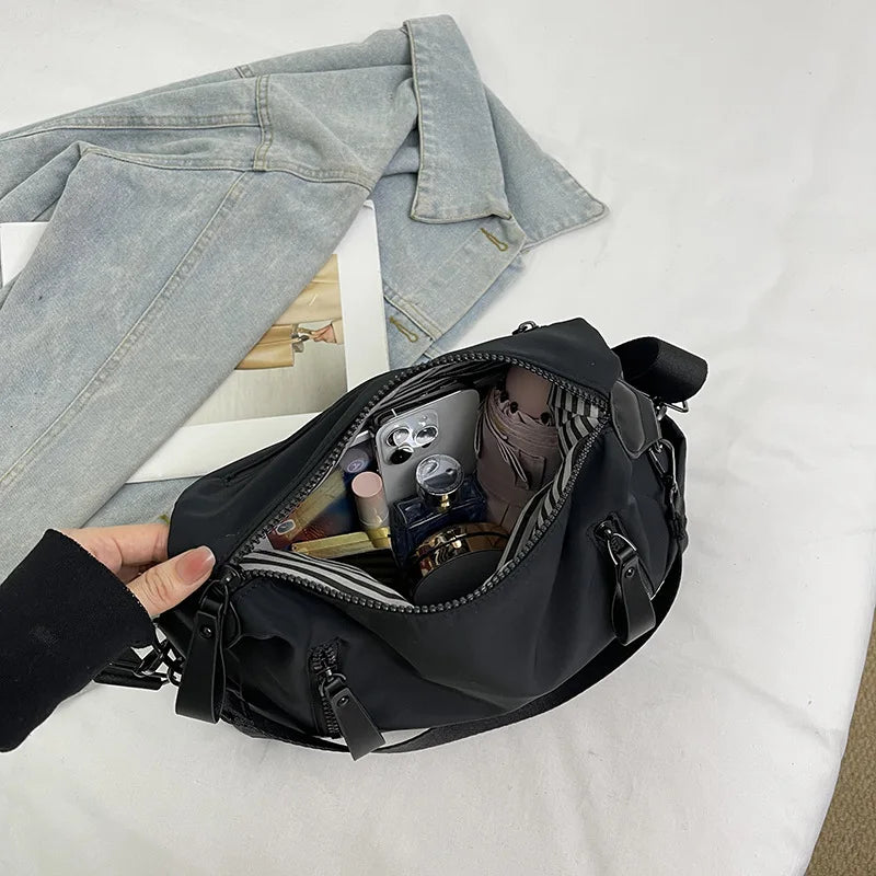 Tote Bag Japanese Korean Style Nylon Medium Waterproof Large Capacity Women's Crossbody with Texturized Shoulder Strap