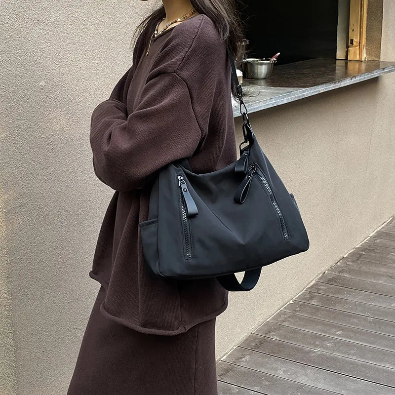 Tote Bag Japanese Korean Style Nylon Medium Waterproof Large Capacity Women's Crossbody with Texturized Shoulder Strap
