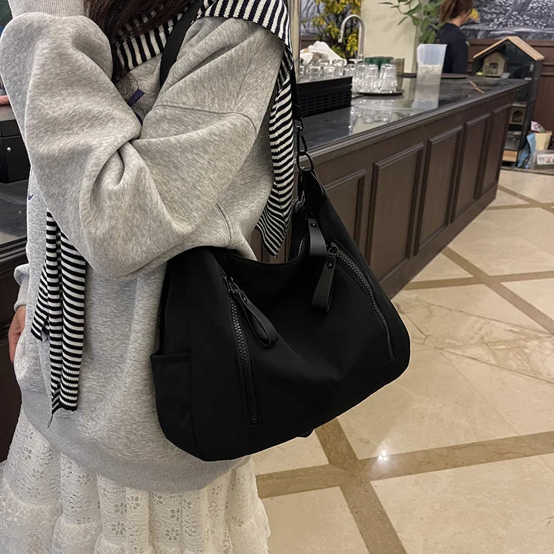 Tote Bag Japanese Korean Style Nylon Medium Waterproof Large Capacity Women's Crossbody with Texturized Shoulder Strap